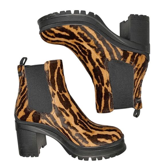 Prada Ocelot-Print Calf Hair Chelsea Boots EU 37.5 Chunky Heeled Animal Print - Picture 6 of 10